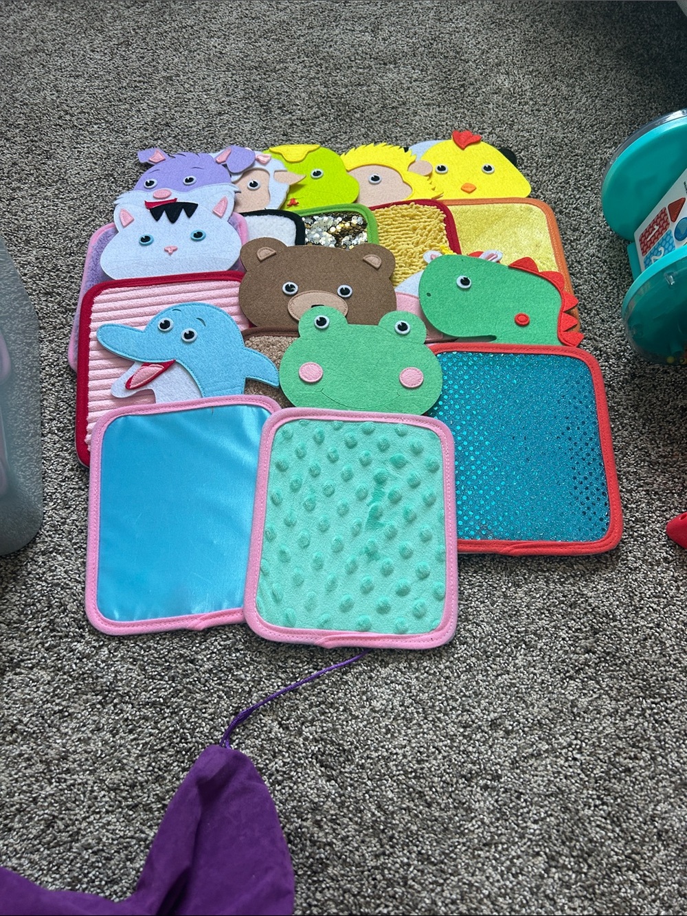 Colorful Animal Sensory Touch Squares - Blue, Green, Yellow, Pink, Red